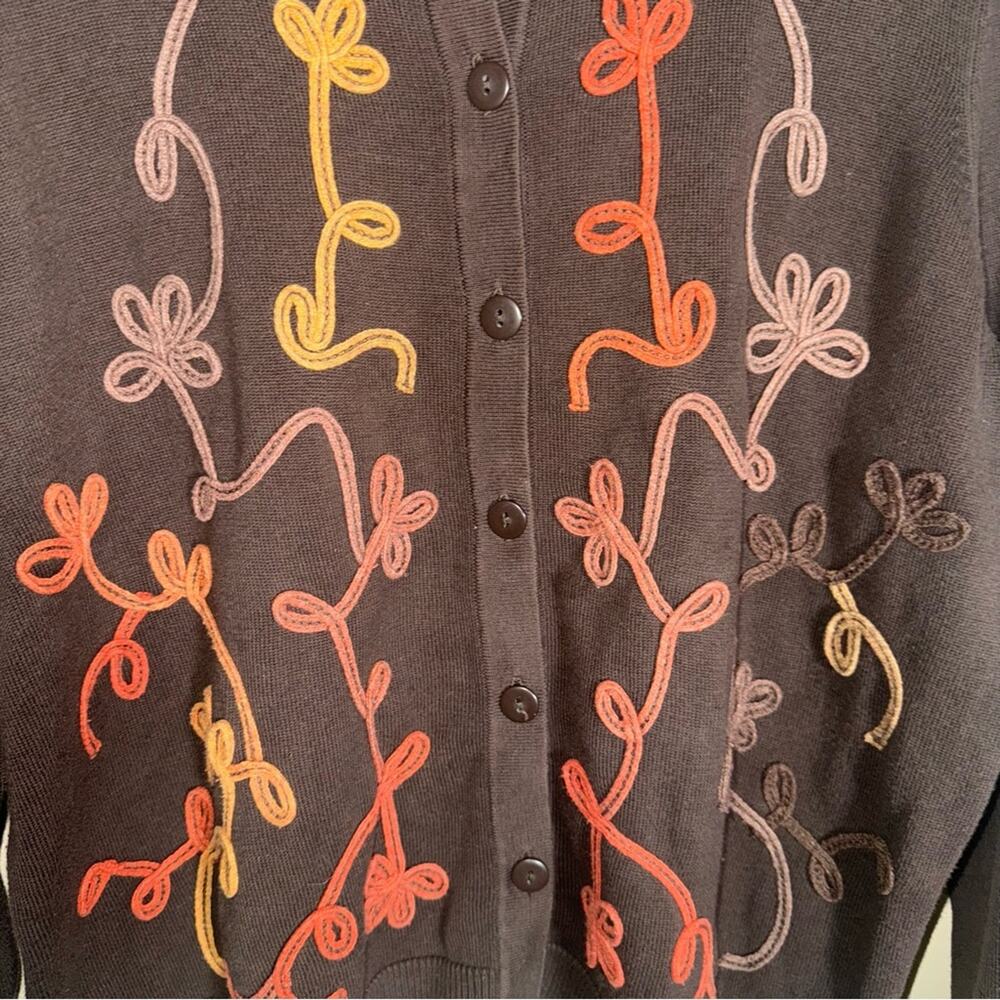 VNTG CJ BANKS lagenlook art deco embroidered cozy autumn cardigan 1X - Picture 3 of 4